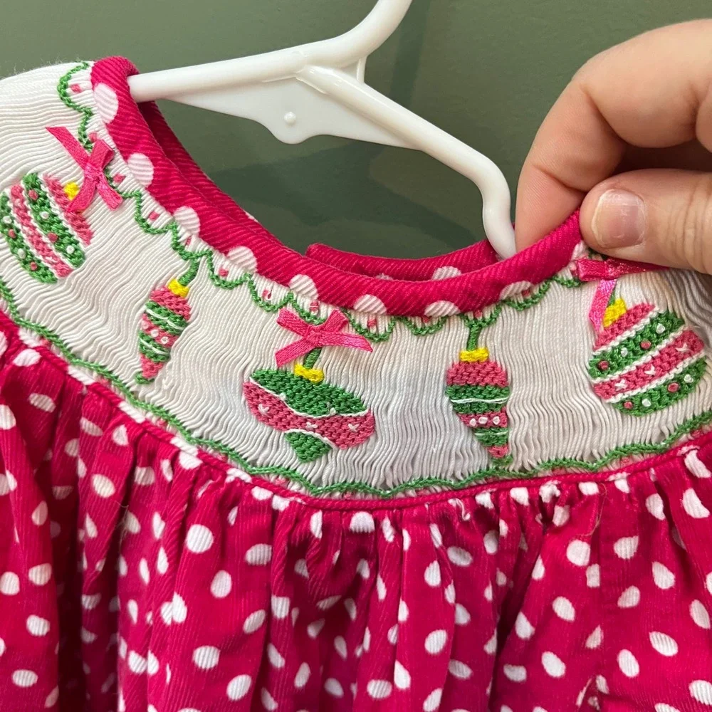 Smocked or Not Kids Dress Size 2 Pink White Polka Dot Smock Christmas‎ Ornaments